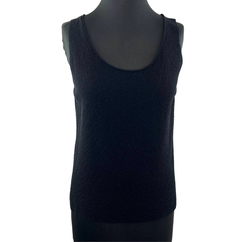 EILEEN FISHER Black Textured Knit Scoop Neck Sleeveless Wide Strap Tank Top M